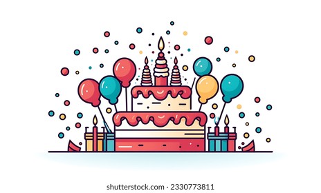 Celebratory Delights: Birthday Cake Clipart with Candles and ballons and confetti, Cake illustrations, Birthday celebration theme, Whimsical design, Colorful cake graphics, Joyful birthday imagery. - Powered by Shutterstock