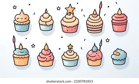 Celebratory Delights: Birthday Cakes Clipart with Candles, Cake illustrations, Birthday celebration theme, Whimsical design, Colorful cake graphics, Joyful birthday imagery, Multipurpose clipart set.  - Powered by Shutterstock