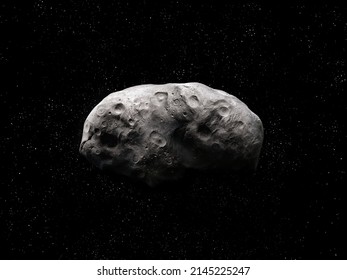 Celestial Body In The Solar System. The Surface Of The Asteroid Is Covered With Craters. Large Meteorite 3d Illustration.
