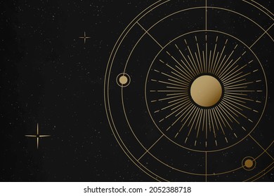 Celestial Sun Background, Gold Aesthetic Galaxy Illustration