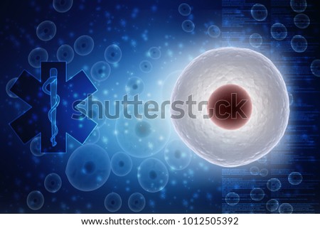 Cell. 3D rendering. Cells under microscope