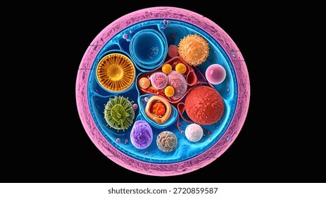 Cell Cross Section with Multiple Microorganisms Medical Object Icon for Healthcare and Clinical Use