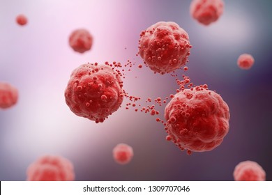 Cell Disintegration And Atom Aggregation Concept. Division Explosion Separate Blood Vessel Cell Micro Microscope Inside Interior Human Body Section Movement Reaction Medical Science. 3D Illustration.