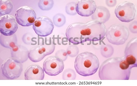 Cell division or cell connection, Human cell or Embryonic stem cell microscope background 3d illustration.