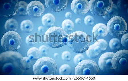 Cell division or cell connection, Human cell or Embryonic stem cell microscope background 3d illustration.