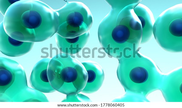 Cell Division\
and Growth, process by which a parent cell divides into two or more\
daughter cells 3d\
illustration
