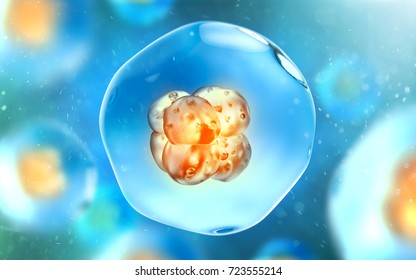 Cell division on a dark blue background. 3D illustration