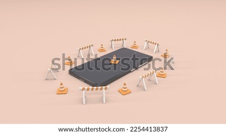 cell interdicted with cones and barriers (3d illustration)