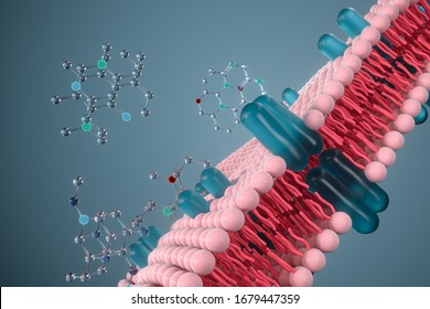 Cell membrane and biology, biological concept, 3d rendering. Computer digital drawing.