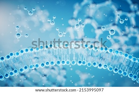 Cell membrane with blue background, 3d rendering. Computer digital drawing.