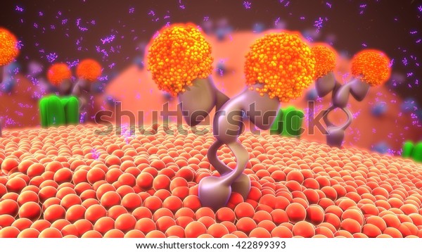 Cell membrane\
receptors 3d\
illustration