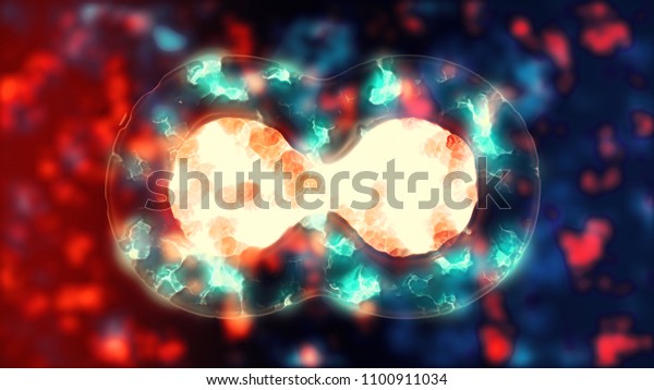 Cell mitosis. Cellular division of\
cell-like lifeform. Microbiology illustration of cells duplicating.\
Biology scientific concept of birth and life. UHD\
4K