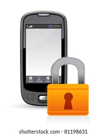 Cell Phone And Padlock. Information Security Concept