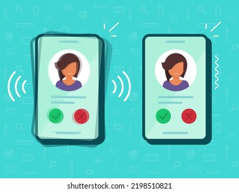 Cell Phone Ringing Or Calling Smartphone Set With Incoming Girl Woman On Screen Flat Graphic, Vibrating Cellular Cellphone Design Isolated Illustration Cartoon