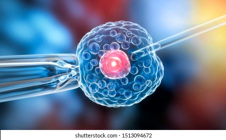 Cell with Pipette and Needle injecting Biological Material -  3d Illustration