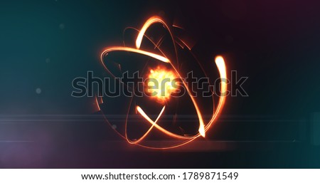 Cell structure of an atom with nucleus under an electron microscope. Energized atom with force field Foto stock © 