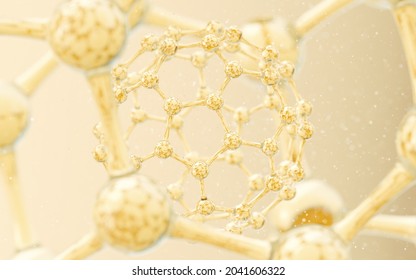 Cell structure with golden background, 3d rendering. Computer digital drawing.