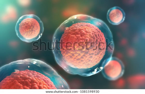 Cells of the\
body under a microscope. Research of stem cells. Cellular Therapy\
and Regeneration. 3D\
illustration