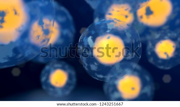 Cells under microscope. Biology background.\
3d render\
illustration