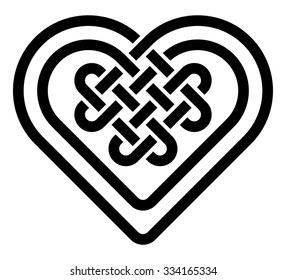 Celtic heart shape knot illustration (black silhouette isolated on white background)