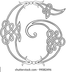 A Celtic Knot-work Capital Letter G Stylized Outline. Raster Version.