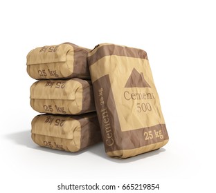 Cement Bag On White Background 3D Rendering Image