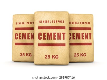 Cement bags. Group of paper sacks isolated on white background.
