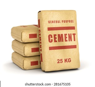 Cement bags. Paper sacks isolated on white background.