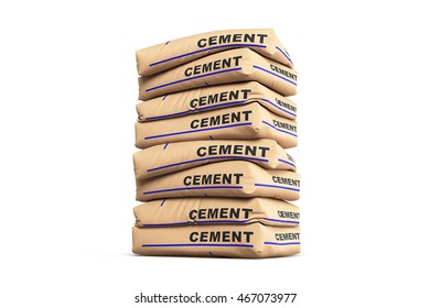 Cement bags. Paper sacks isolated on white background. 3d rendering
