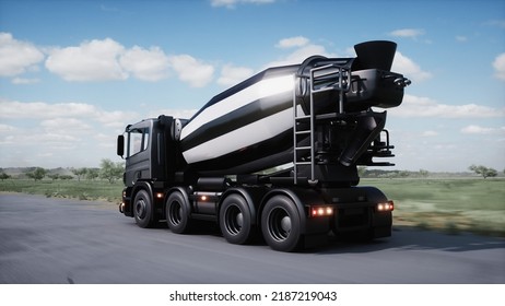 Cement Truck Very Fast Driving On Highway. Building Concept. 3d Rendering. 3D Illustration