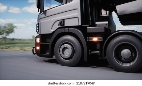 Cement Truck Very Fast Driving On Highway. Building Concept. 3d Rendering. 3D Illustration