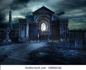 Cemetery Crypt At Night