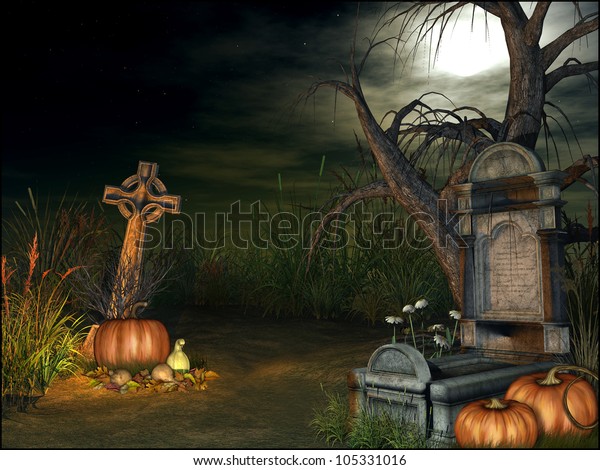 Cemetery Halloween Decorations Stock Illustration 105331016