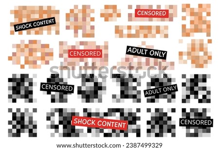 Censored square elements black and beige colors. Pixel blur explicit, blurred square for adult only content. Decent digital pixelated mosaic for hide set