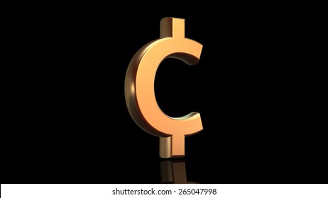 Cent Sign In Gold Isolated On Black Background