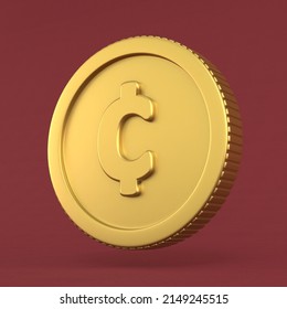 Cent Symbol On Gold Coin 3D Rendering Illustration Concept