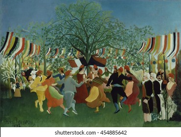 A Centennial Of Independence, By Henri Rousseau, 1892, French Painting, Oil On Canvas. Peasants Commemorating The Centennial Of The First French Republic Of 1792. They Dance Around Three Liberty Tree