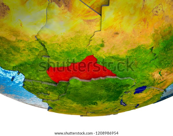 Central Africa on 3D Earth with divided\
countries and watery oceans. 3D\
illustration.