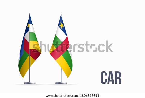 Central African Republic flag state symbol isolated\
on background national banner. Greeting card National Independence\
Day Central African Republic. Illustration banner realistic state\
flag of CAR.