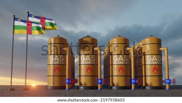 Central\
African Republic gas reserve, CAR Gas storage reservoir, Natural\
gas tank Central African Republic with flag Central African\
Republic, sanction on gas, 3D work and 3D\
image