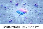 Central Computer Processors CPU concept. Motherboard digital chip. Tech science background. Integrated communication processor. 3D illustration