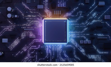 Central Computer Processors CPU concept. Motherboard digital chip. Tech science background. Integrated communication processor. 3D illustration