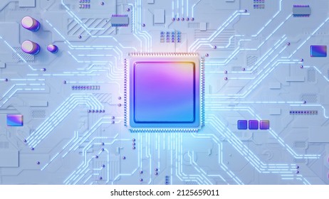 Central Computer Processors CPU concept. Motherboard digital chip. Tech science background. Integrated communication processor. 3D illustration