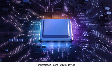 Central Computer Processors CPU concept. Motherboard digital chip. Technology science background. Integrated communication processor. 3D illustration