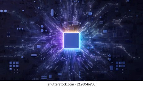 Central Computer Processors CPU concept. Motherboard digital chip. Technology science background. Integrated communication processor. 3D illustration