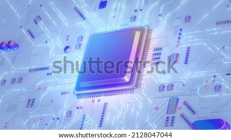 Central Computer Processors CPU concept. Motherboard digital chip. Tech science background. Integrated communication processor. 3D illustration