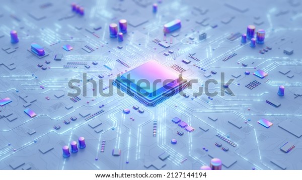 Central Computer Processors CPU concept.\
Motherboard digital chip. Tech science background. Integrated\
communication processor. 3D\
illustration