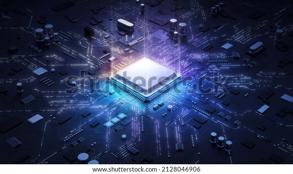 Central Computer Processors CPU concept.\
Motherboard digital chip. Technology science background. Integrated\
communication processor. 3D\
illustration