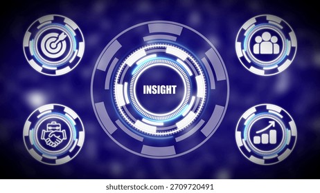 A central glowing circular interface displays the word INSIGHT in bold white text, surrounded by concentric rings and digital patterns. 