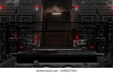 Central hall general base of operations in dark scene 3d render sci-fi wallpaper background